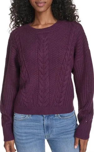 Tommy Hilfiger size L cable-knit dark berry sweater. thumbnail 1