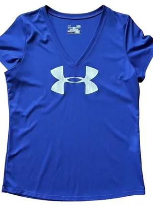 Under Armour Heat Gear Women's Large Blue Loose Fit V-Neck Performance T-Shirt thumbnail 8