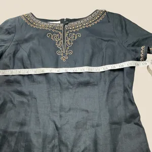 Maggy London 100% Linen Black Embroidered Maxi Dress Short Sleeve Size 8 thumbnail 5