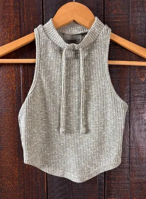 Gymshark Slounge Khaki Green Ribbed Cropped Tank with Drawstring thumbnail 1