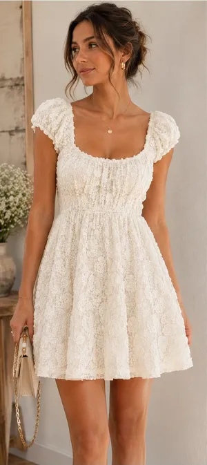 Lelis Collection Ivory Rosette Lace Mini Dress Romantic Coquette thumbnail 1