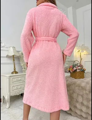 Cozy Plush Pink Women's Robe with Belt thumbnail 3