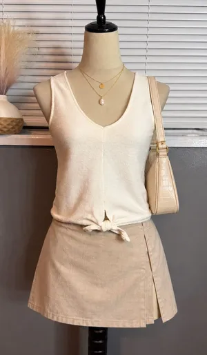 Madewell Cream Sleeveless Knit Tie Front Tank Top XS thumbnail 1