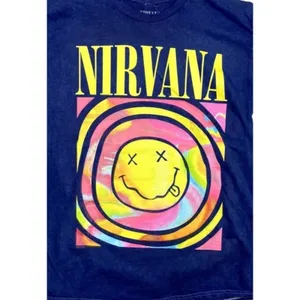 Nirvana Vintage Style Smile Back Short Sleeve Unisex T Shirt Crew Neck M Blue thumbnail 3