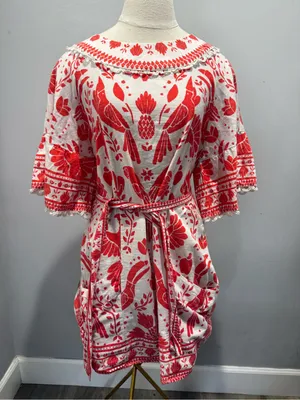 FARM Rio White Mini Dress with Red Floral & Bird Motif thumbnail 2
