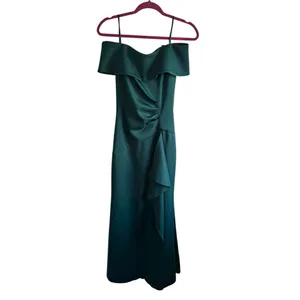 Xscape Off-The-Shoulder Dolly Scuba Ruffled Side-Slit‎ Gown Green 6 thumbnail 7