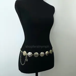 Y2K Boho Gold Hammered Disc Coin Chain Belt, Fits 24.5–42 Inches, X7GA1153 thumbnail 3