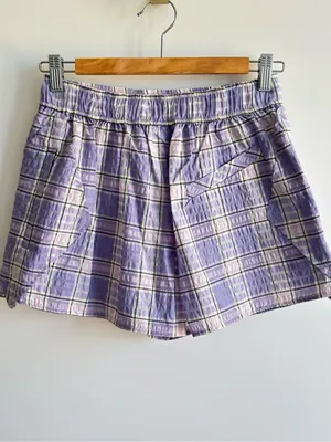GANNI Lilac Plaid Cargo Shorts Size 34 Purple Check Drawstring Mini Shorts thumbnail 7