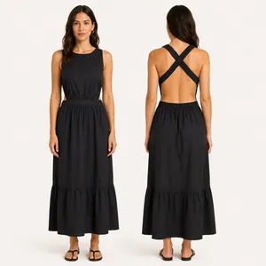 English Factory Midi Dress Women Small Black Criss Cross Open Back Cutout Boho thumbnail 2
