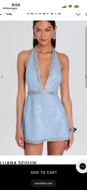 Retrofête blue sequin mini dress with silver beaded trim. (Brand new WITH TAGS! ) SOLD OUT ON WEBSITE!! thumbnail 4