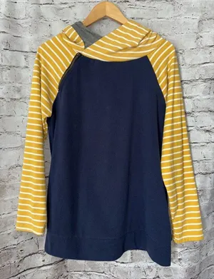 Doublju Women's Double Hood Pullover Hoodie Sweatshirt Blue Gold‎ Womens M thumbnail 1