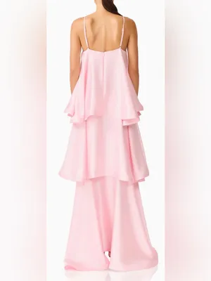 NEW Elliatt Tilly Tiered Maxi Dress blush pale pink satin fabric Sz M thumbnail 3