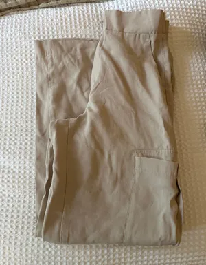 ZARA Linen Cargo Pants Tan thumbnail 1