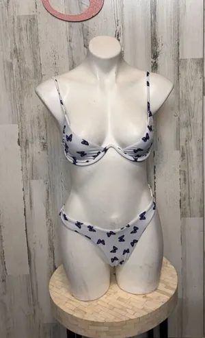Butterfly Print Bikini Set Women’s Swimwear – Size S – White & Blue Two Piece thumbnail 1