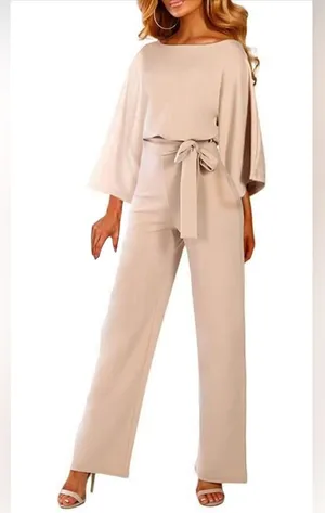 NEW Casual Loose 3/4 Sleeve Wide Leg Pant Jumpsuit XL NO BELT thumbnail 1
