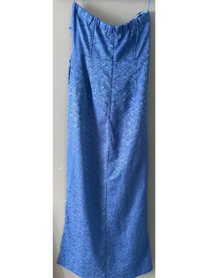 Vici Blue Strapless Maxi Dress Large Satin Jacquard Formal bridal Gown wedding thumbnail 6