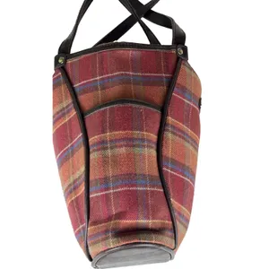 Longaberger Homestead Toboso Shoulder Leather Straps Plaid Autumn Preppy Bag thumbnail 5