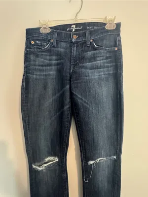 7 For All Mankind Roxanne Dark Blue Distressed Straight Leg Jeans- 27 thumbnail 2