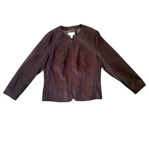 Talbots Faux Suede Open Front Chocolate Brown Blazer Jacket Size 14 Classic thumbnail 2