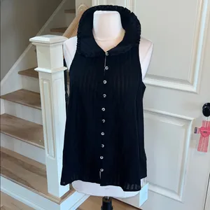 Black Cotton Sleeveless Flowy Button Up Blouse New thumbnail 4