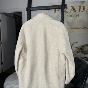 Mango Wool Blend Herringbone Double Breasted Coat Neutral Beige Medium New NWT thumbnail 14
