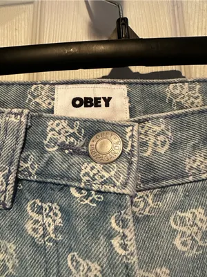 Obey High-Rise Light Blue Denim Jeans with White All-Over Print thumbnail 2