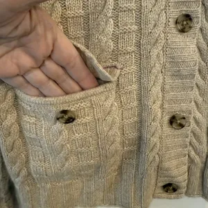 Banana‎ Republic Cardigan Sweater Sz Med Cashmere Blend Tan Cable Knit Mock Neck thumbnail 3