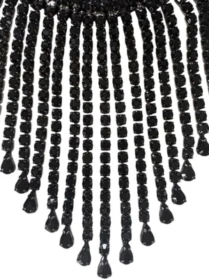 Like New White House Black Market Jeweled Fringe Bib Necklace Black thumbnail 2