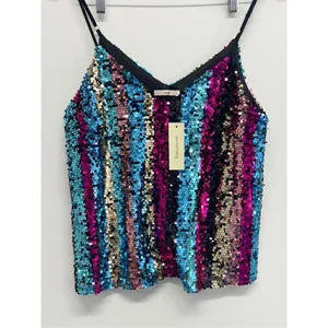 Francesca’s Sequin‎ Cami Top Multicolor Medium V Neck NEW Blue thumbnail 6