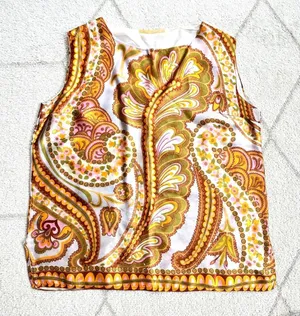 Vintage 60s Paisley Print Silky Sleeveless Top Boho Hippie Style Retro Fashion thumbnail 1