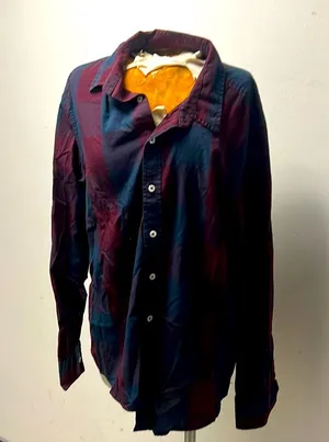 American Rag LG burgundy plaid navy blue cotton button up top thumbnail 1