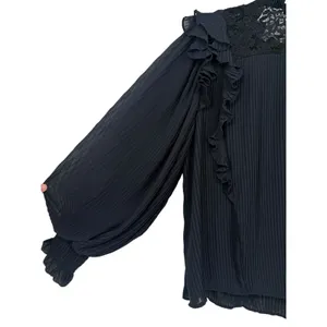 Anthropologie Pleated Ruffled Sheer Lace Blouse‎ Top Black Size LP Whimsigoth thumbnail 11