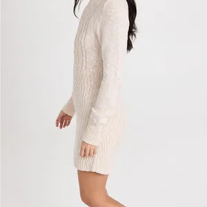Free People Mont Blanc Mini Dress Cable‎ Knit Zip Quiet Luxury Bodycon M Oatmeal thumbnail 3