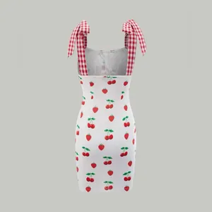 💜Retro Strawberries & Cherries Gingham Strap Dress thumbnail 3