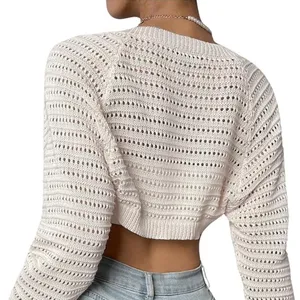 Crochet Open Front Crop Cardigan Mesh Bolero Knit Top thumbnail 2