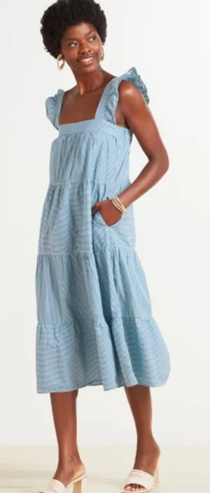 Nation LTD Large Camille Midi‎ Sundress Spritz Stripe Mint Blue Tiered Resort thumbnail 1