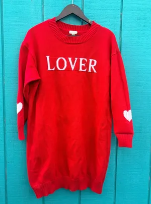 J For Justify Red‎ Lover Graphic Sweater Dress Heart Elbow Patches Womens 1X thumbnail 1