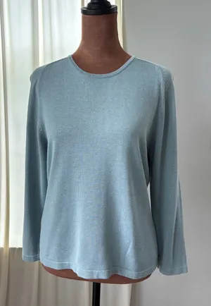 2000s Vintage City Silk Knitwear Blue 3/4 Sleeve Silk Cotton Sweater Y2K Size M thumbnail 1