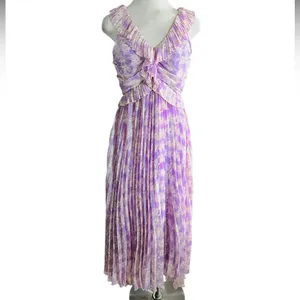 ASTR THE LABEL Floral Ruffle Pleated Midi Dress Lilac Size Small New thumbnail 4