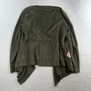 V Christina M Medium Cardigan Jacket Faux Suede Moss Green Floral‎ Embroidered thumbnail 10