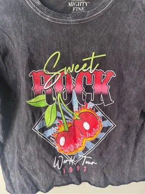 Mighty fine Sweet Rock World Tour 1997 Graphic Crop Tee Acid Wash Black XS Y2K thumbnail 2