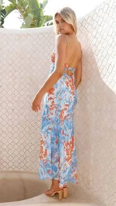 Billy J Boutique Midi Dress Blue/Orange Floral thumbnail 2