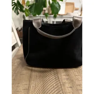 Vintage Y2K Black Suede Mini Tote‎ - Metallic Pewter Trim & Moto Zipper thumbnail 4