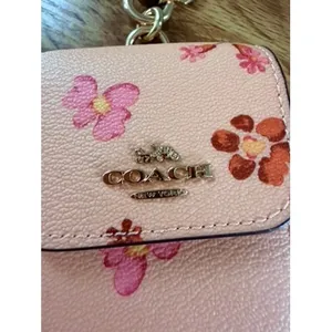 Coach Wildflower Print Leather AirPods Case Bag Charm Keychain Pink Floral Gold thumbnail 6