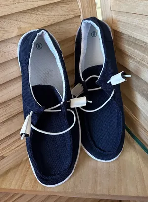 Ladies Navy Canvas Slip-On Shoes with Elastic Toggle 9 thumbnail 1