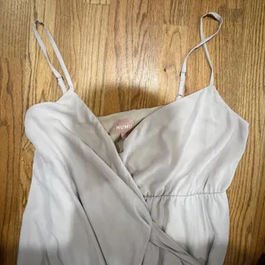 Mumu Maxi‎ Dress Beige Spaghetti Strap Wrap Front Slit Tie Waist thumbnail 3
