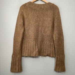 B True Mohair Sweater Size Large Mocha Brown Fuzzy Soft Cropped V-neck Y2K Boho thumbnail 6