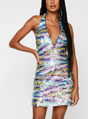 Nasty Gal- Premium Marble Sequin Asymmetric Mini Dress thumbnail 1