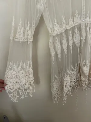 Cream colored lace sheer cardigan Size L thumbnail 2