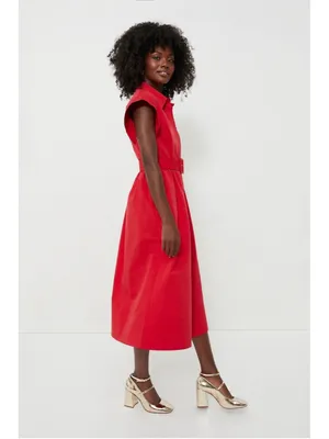 New Tuckernuck Red Chloe Midi Dress XS Belted Collared Moir Classic Elegant thumbnail 2